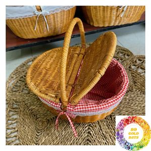Panier en rotin artisanal, grand et petit, panier en osier tressé avec poignée pour emballage cadeau, célébration de mariage - Product Image 3
