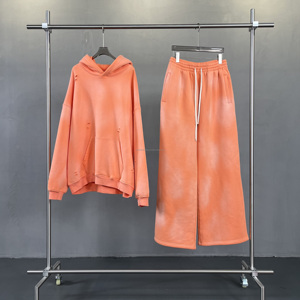 Conjunto de Sudadera con Capucha y Pantalones Deportivos Anchos de Estilo Urbano, Lavado Ácido Vintage, Estampado Personalizado a Precio de Fábrica - Product Image 4