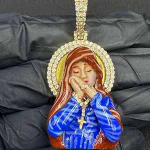 Colgante de la Virgen María con Diamantes CZ, Amuleto Religioso Chapado en Oro, Joyería Cristiana Unisex - Product Image 4