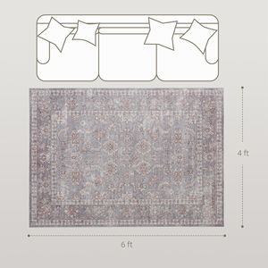 Tappeto Tradizionale con Stampa Floreale Lavabile in Lavatrice 4x6 Antiscivolo per Soggiorno e Camera da Letto Grigio e Marrone - Product Image 4