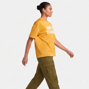 T-shirt décontracté à col rond pour femme, coupe ample, imprimé en relief, 100 % polyester, épaules tombantes - Product Image 4