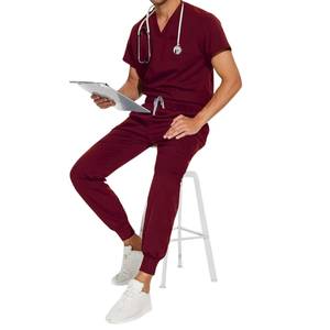 Uniforme Médico para Hombre, Camiseta Gris con Cuello en V, Bolsillos Delanteros y Presillas para Bolígrafos - Product Image 4