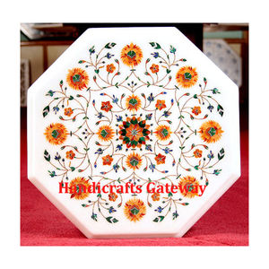 Hermosa Mesa de Mármol Blanco Natural con Diseño de Incrustaciones Hechas a Mano, Forma Octagonal con Nuevo Patrón, Ideal para Mesa de Esquina - Product Image 6