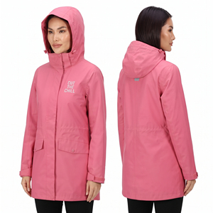 Chaqueta Cortavientos Larga Estampada para Mujer, 100% Nailon, Impermeable, Chaqueta con Capucha Ligera para Senderismo y Camping - Product Image 1