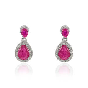 14K Gold Pear Cut Ruby <b>Diamond</b> <b>Dangle</b> <b>Earrings</b> - Product Image 3