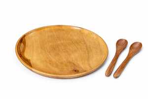 Planche de service ronde en bois d'acacia naturel, plateau de service alimentaire en bois, planche à charcuterie, plateau à fromage, assiette de dîner, cuisine - Product Image 1