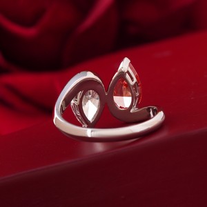 Vivid Red Pear Cut Lab Grown Diamond <b>Ring</b> 14K Gold Rare Color Statement <b>Fine</b> Jewelry Fancy Fashion <b>Rings</b> - Product Image 4