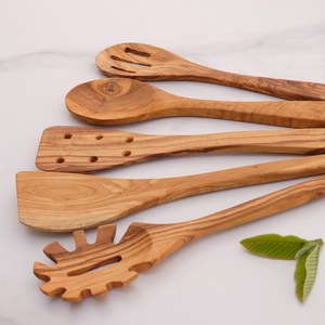 Juego de Utensilios de Cocina de Madera de Olivo de 5 Piezas, Cucharas, Espátulas y Cuchara para Espaguetis - Product Image 3
