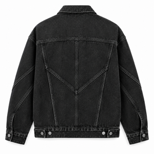 Chaqueta de Mezclilla Negra para Hombre, Corte Holgado, Resistente al Viento, Ecológica, Transpirable, Color Sólido, Diseño Casual con Botones y Bolsillos Frontales, Otoño - Product Image 2