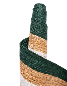 Alfombra Rectangular Hecha a Mano de Yute Natural con Borde Verde y Blanco, Ecológica, para Sala de Estar Estilo Rústico - Product Image 4