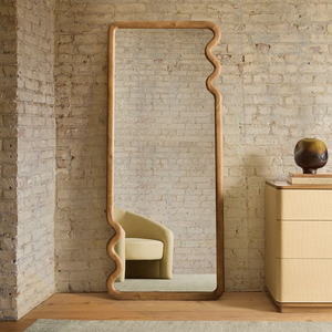 Arched light wood full length <b>mirror</b>, ornate antique floor dressing <b>mirror</b>, available at wholesale prices. - Product Image 5
