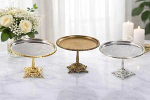 Luxury <b>Gold</b> <b>Cake</b> Stand with Silver Finished Designer <b>Top</b> Ideal for Gifting Weddings Birthdays Events And Premium Dessert Display - Product Image 4