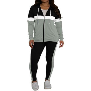 Ensemble deux pièces vintage 100 % coton coupe ample pour femme, manches longues, survêtement zippé avec pantalon de jogging - Product Image 3