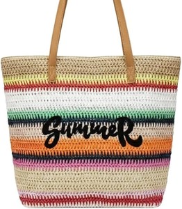Sac de plage en paille tressée brodée, style estival tendance, avec fermeture éclair, grande capacité, sac à bandoulière de voyage en raphia, à la mode - Product Image 1