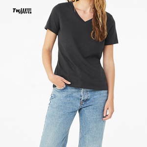 Hot Sale Custom Printed Embroidery Women's V-Neck T-Shirts Regular Fit Quick-Dry Solid Color - Product Image 4