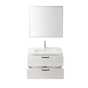 Mobile Bagno Moderno da Parete 31.5 Pollici con Doppio Cassetto, Specchio e Lavabo Integrato, Chiusura Ammortizzata, Stile Decorativo - Product Image 6