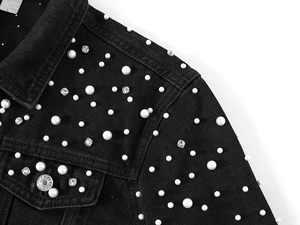 Chaqueta Vaquera de Mujer con Adornos de Perlas, Chaqueta de Mezclilla de Lujo de Manga Larga, Estilo Casual, Personalizable OEM ODM, Venta al Por Mayor - Product Image 4