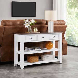 Consolle in Legno Massello di Pino dal Design Retrò con Ripiani Aperti e Gambe per Arredamento Soggiorno - Product Image 2