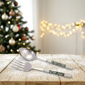Handmade Steel Salad <b>Server</b> with Wooden Enamel Coated Handle-Eco-Friendly Wholesale Price - Product Image 5