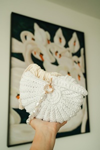Sac bandoulière en crochet en forme de coquille avec décoration de perles, style bohème, sac à main pour femme - Product Image 2
