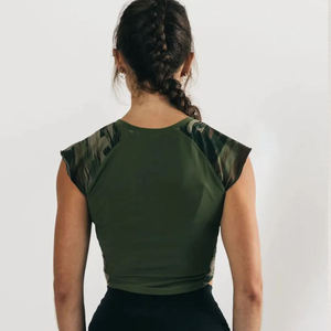 Women's Red Crop <b>Top</b> Black White Stripe Crew Neck Drop Shoulder Short Sleeve Breathable Eco-Friendly Quick Dry Canvas T-Shirt - Product Image 6