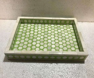 Plateau décoratif en os incrusté, fabriqué à la main par des artisans, plateau de luxe pour table basse, ottoman et coiffeuse, en vente directe d'usine - Product Image 4