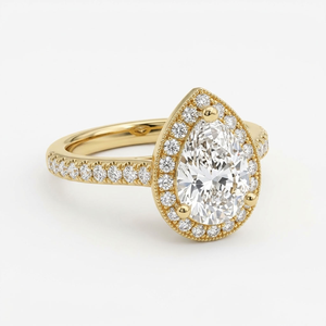 Bague de fiançailles en or 18 carats avec diamant taille poire certifié IGI et halo – Bijou de mariée tendance pour anniversaire et mariage - Product Image 2