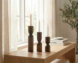 Nordic Square Oak Wood Lantern <b>Set</b> Brass Metal Insert Wooden Pillar Stand Minimalist Tabletop Dinner <b>Candle</b> Base Handmade - Product Image 3