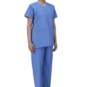 Unisex Light Blue Medical Scrub <b>Set</b> Short Sleeve V-Neck Top and Matching Straight Pants Soft Breathable Nurse <b>Doctor</b> Uniform Kit - Product Image 3