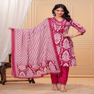 Pink Printed <b>Kurta</b> Pant Dupatta Set for <b>Women</b> | Ethnic Wear Straight V- Neck Kurti with Designer Dupatta - Product Image 1
