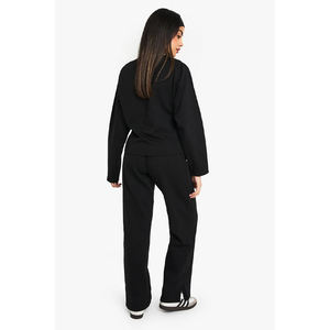 Women's Black 2-Piece Knitted <b>Set</b> Long <b>Sweater</b> Wide Leg Pants Casual Loose Fit Full Length Solid Color Summer Eco-friendly - Product Image 2