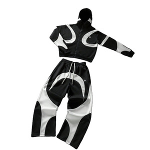 Custom Black <b>White</b> Panel Tracksuit for Men Full <b>Zip</b> Hoodies Drawstring Pants Premium Sportswear Wholesale Bulk Supplier - Product Image 3