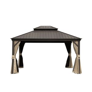 Gazebo da Esterno in Alluminio con Tetto Rigido e Doppia Tenda in Acciaio Zincato e Griglia per Patio, Terrazza, Giardino - Include Tende e Zanzariera - Product Image 1