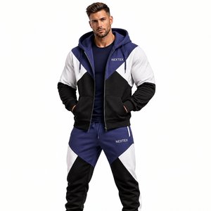 Survêtement pour homme à capuche avec fermeture éclair, manches longues, décontracté, en polyester et coton, pour l'automne - Product Image 1
