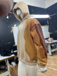 Sudadera con Capucha para Hombre, 100% Algodón, Invierno, Diseño Color Block, Bordada, Casual, Estilo Urbano, con Paneles Amarillo Marrón 2026 - Product Image 3