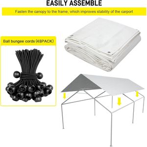 Bâche de remplacement pour auvent de camion 10x20 pieds, abri de tente pour voiture avec 48 cordons élastiques à billes, blanc - Product Image 3