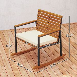 Set di 2 sedie a dondolo da esterno in legno di acacia con cuscini e braccioli bianco crema - Product Image 3