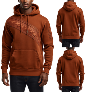 Sweat à capuche de luxe pour homme brodé avec motif Copper Ridge Stitch, en molleton de coton épais et au style contemporain - Product Image 3