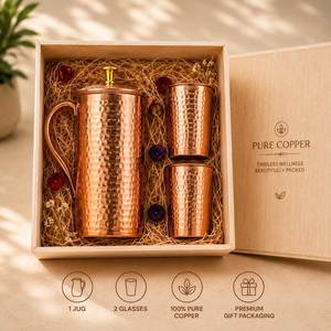 ชุดขวดน้ำทองแดงรักษ์โลกแบบใหม่ พร้อมแก้ว 2 ใบ ลายดอกไม้ งานแฮนด์เมดแบบดั้งเดิม ชุดของขวัญภาชนะใส่เครื่องดื่ม - Product Image 6