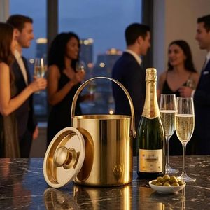 Cubo de Hielo de Acero Inoxidable Dorado con Tapa y Asa, Cubo de Hielo de Lujo para Champán, para Fiestas en Casa - Product Image 3