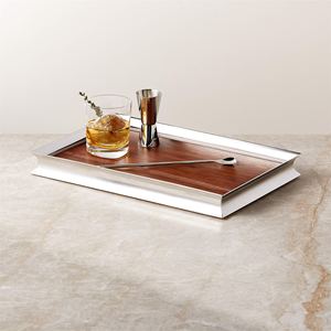 Wholesale Luxury Rectangular Acacia Wood Serving Tray Bulk Hotel Platter with Elegant Polished Silver Metal Frame Home Decor - Product Image 2