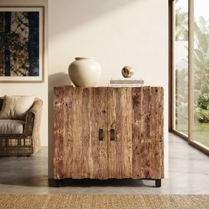 Solid Wood Modern Black <b>Sideboard</b> Cabinet 2 Door Credenza <b>Storage</b> for Home Bar & Hotel Use - Product Image 3