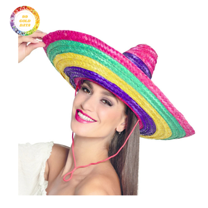 Sombrero Mexicano de Paja Rayado con Ala Ancha Hecho a Mano para Playa, Ciclismo, Festivales, Fiestas, Disfraces, Venta al por Mayor - Product Image 4