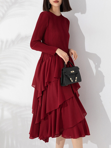 New Design Cake <b>Dress</b> Fold Solid Color Women Casual Lace <b>Dress</b> Plus Size <b>Elastic</b> Waistband Evening <b>Dress</b> - Product Image 3