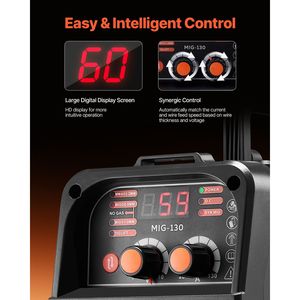 Saldatrice MIG Sinergica Portatile 130Amp 3-in-1 per Filo Animato/MMA/TIG Lift, Macchina Multiprocesso 110V/220V - Product Image 4