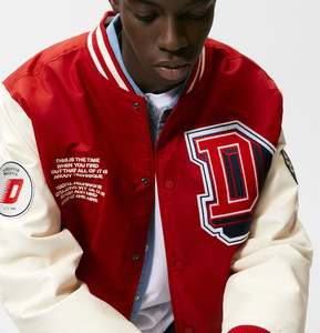 Custom Logo Front <b>Canvas</b> Stand Collar Chenille Patches Winter High Street Breathable Button up Varsity <b>Jacket</b> for Men - Product Image 5