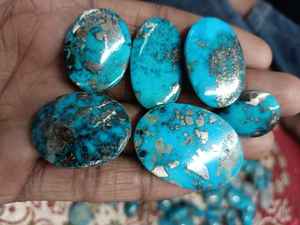 Magnifique Cabochon de Turquoise Iranienne à Taille Brillante, Matrice Bleu-Marron, 20-45mm, Pierre Précieuse Libre pour la Fabrication de Bijoux, Aamna Gems - Product Image 2