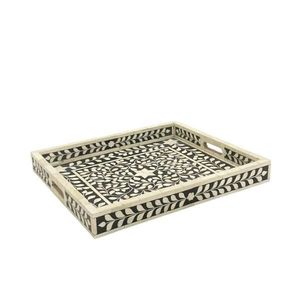 Plateau de service artisanal en résine MOP Flora, style minimaliste occidental de luxe, assiettes décoratives écologiques avec incrustation de nacre - Product Image 2