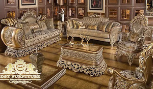 Conjunto de muebles tallados para sala de estar, conjunto de sofá tallado en oro Imperial, alemán, lujoso, para sala de estar - Product Image 6