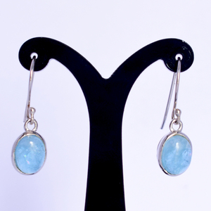 S925 Sterling Silver Aquamarine Lapis Lazuli Gemstone Drop <b>Earrings</b> Bezel Set Oval Minimalist Women's Everyday Wear Fine Jewelry - Product Image 2